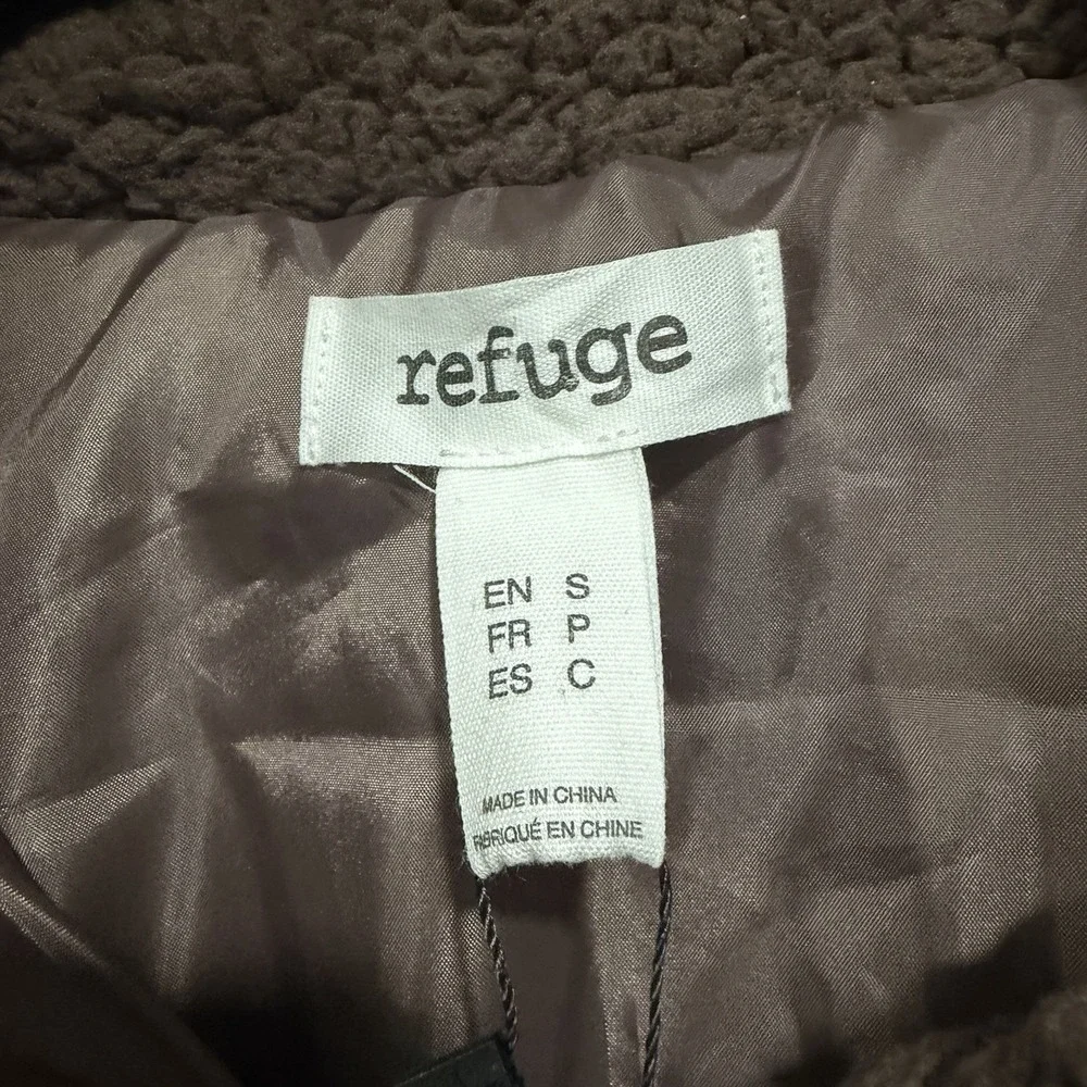 Refuge Womens Small Brown Teddy Sherpa Jacket Button Front Bomber Coat